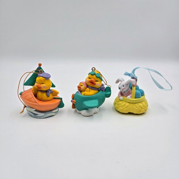 Easter Hanging Ornaments Duck Boat Chick Plane Rabbit Basket Eggs Lot Of 3 Read - Picture 2 of 9